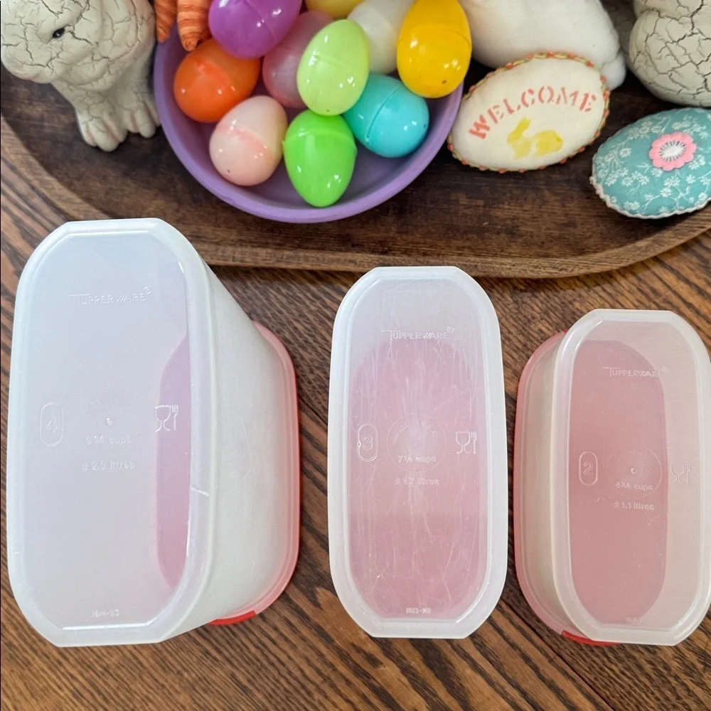 Vintage Tupperware Red Top Modular Mates Oval Storage Containers - set of 3